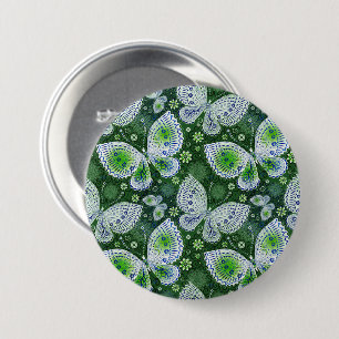 Fly Away Paisley Butterfly Print Green Button