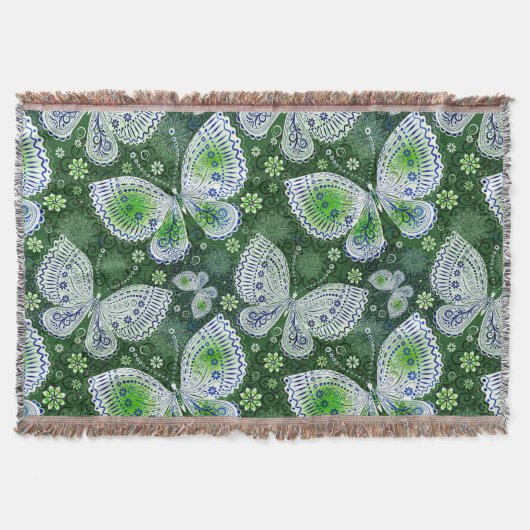 Fly Away Paisley Butterfly Print Green Decke (Vorderseite)