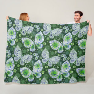 Fly Away Paisley Butterfly Print Green Fleecedecke