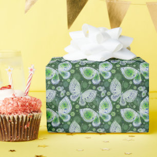 Fly Away Paisley Butterfly Print Green Geschenkpapier