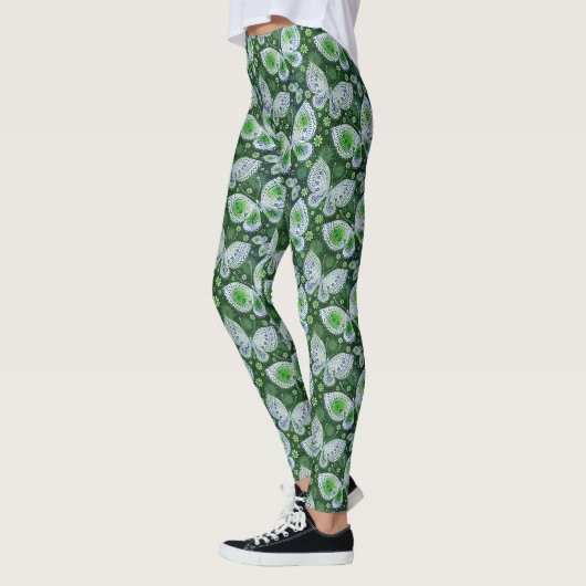 Fly Away Paisley Butterfly Print Green Leggings (Links)