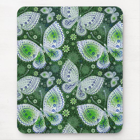 Fly Away Paisley Butterfly Print Green Mousepad (Vorne)