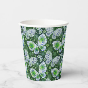 Fly Away Paisley Butterfly Print Green Pappbecher