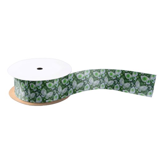 Fly Away Paisley Butterfly Print Green Satinband (Spule)