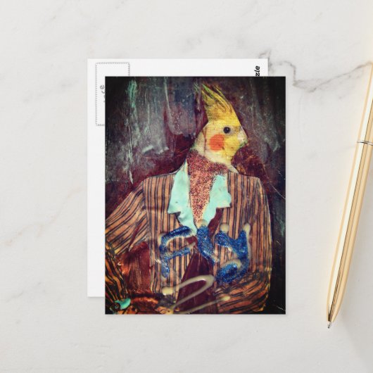 Fly Bird Mixed Media Postkarte (Vorderseite/Rückseite Beispiel)