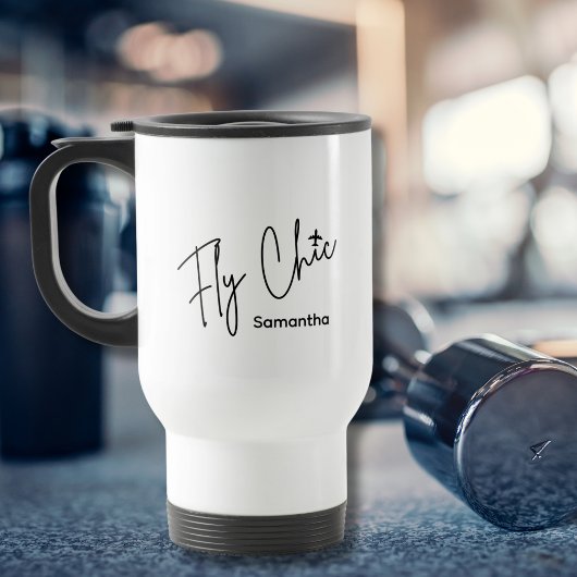 Fly Chic Typography & Airplane Aviation Simple Reisebecher