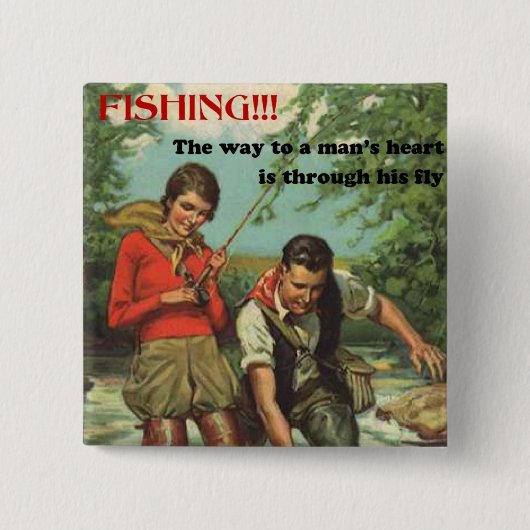 Fly-Fischen - Retro-Bild mit lustigem Spruch Button (Vorderseite)