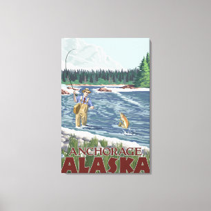 Fly Fisherman - Anchorage, Alaska Leinwanddruck