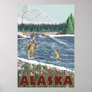 Fly Fisherman - Anchorage, Alaska Poster