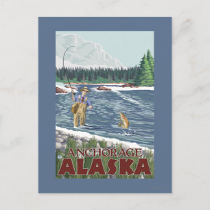 Fly Fisherman - Anchorage, Alaska Postkarte