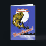 Fly Fisherman auf dem Boot, der den Bass aus Large Feiertagskarte<br><div class="desc">Weihnachts-Grußkarte mit Fly Fisherman auf dem Boot,  die große Bass Retro-Stil Bass-Illustration.</div>