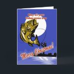 Fly Fisherman auf dem Boot, der den Bass aus Large Feiertagskarte<br><div class="desc">Weihnachts-Grußkarte mit Fly Fisherman auf dem Boot,  die große Bass Retro-Stil Bass-Illustration.</div>