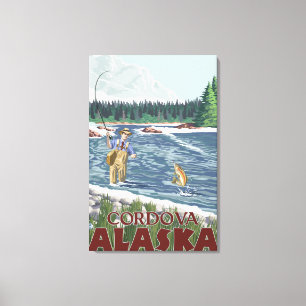 Fly Fisherman - Cordova, Alaska Leinwanddruck