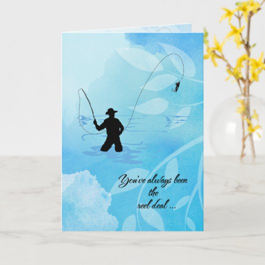 "Fly Fisherman" - Happy Birthday Karte (Gelbe Blume)