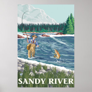 Fly Fisherman - Sandy River, Oregon Poster