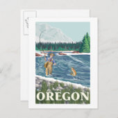 Fly Fisherman - Vintage Travel Poster Postkarte (Vorne/Hinten)