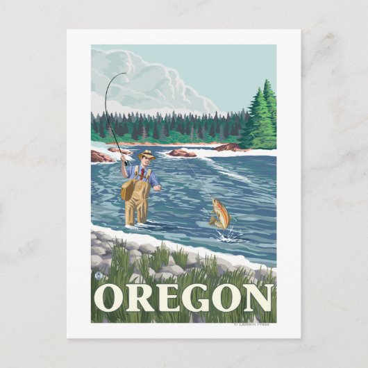 Fly Fisherman - Vintage Travel Poster Postkarte (Vorderseite)