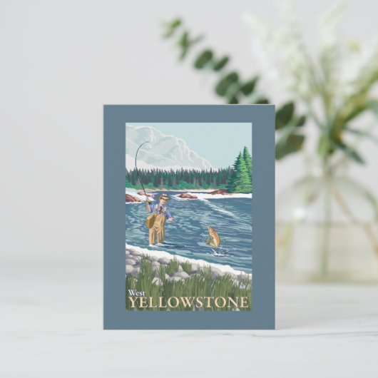 Fly Fisherman - West Yellowstone, Montana Postkarte (Stehend Vorderseite)