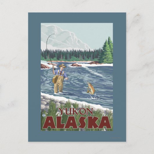 Fly Fisherman - Yukon, Alaska Postkarte (Vorderseite)