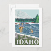 Fly FishermanIdahoVintage Travel Poster Postkarte (Vorne/Hinten)