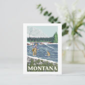 Fly FishermanMontanaVintage Travel Poster Postkarte (Stehend Vorderseite)