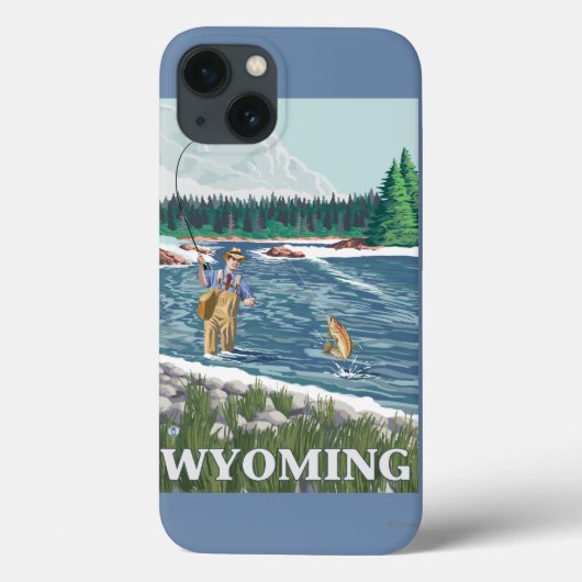 Fly FishermanWyomingVintage Travel Poster Case-Mate iPhone Hülle (Rückseite)