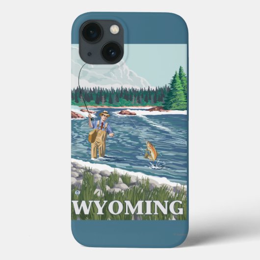Fly FishermanWyomingVintage Travel Poster Case-Mate iPhone Hülle (Rückseite)