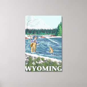 Fly FishermanWyomingVintage Travel Poster Leinwanddruck