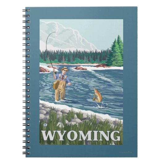Fly FishermanWyomingVintage Travel Poster Notizblock (Vorderseite)