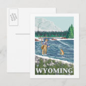 Fly FishermanWyomingVintage Travel Poster Postkarte (Vorne/Hinten)
