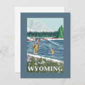 Fly FishermanWyomingVintage Travel Poster Postkarte (Vorne/Hinten)