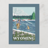 Fly FishermanWyomingVintage Travel Poster Postkarte (Vorderseite)