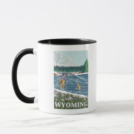 Fly FishermanWyomingVintage Travel Poster Tasse (Links)