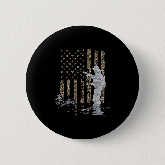 Fly Fishing Fisherman American Flag Camouflage Fly Button (Vorderseite)