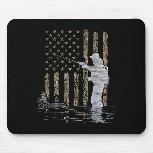 Fly Fishing Fisherman American Flag Camouflage Fly Mousepad (Vorne)