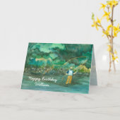 Fly Fishing Happy Birthday Individuelle Name Karte (Gelbe Blume)