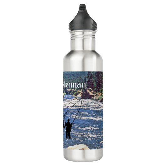 Fly Fishing with Fisherman silhouette Personalize Edelstahlflasche (Rechts)