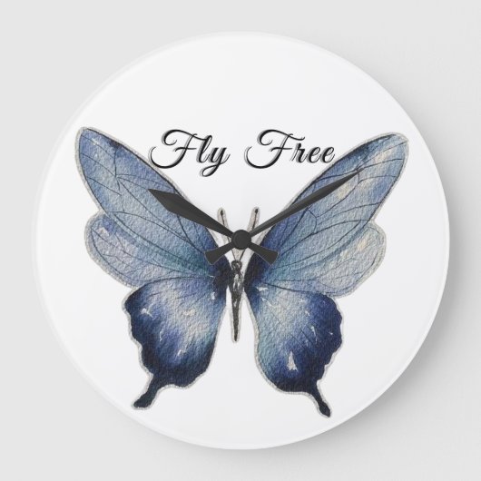 Fly Free – Blue Butterfly Art Design Große Wanduhr (Vorderseite)