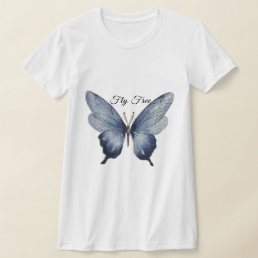 Fly Free – Blue Butterfly Art Design T-Shirt (Ablage )