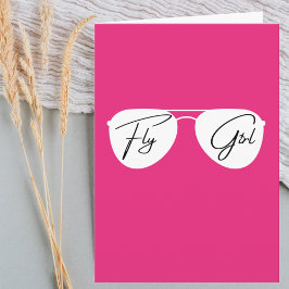 Fly Girl Aviator Sonnenbrille, Niedlich Pink Birth Karte