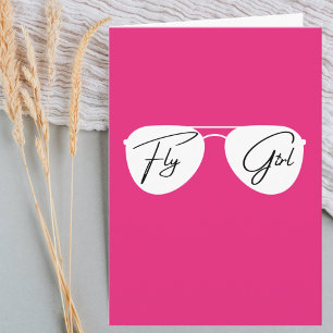 Fly Girl Aviator Sonnenbrille, Niedlich Pink Birth Karte