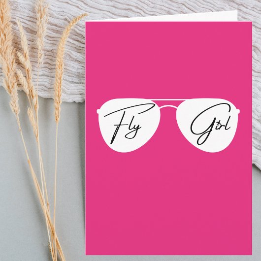 Fly Girl Aviator Sonnenbrille, Niedlich Pink Birth Karte