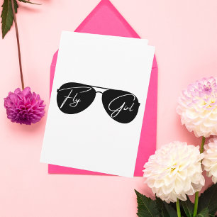 Fly Girl, Aviator-Sonnenbrille, Script, Niedliche Karte