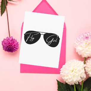 Fly Girl, Aviator-Sonnenbrille, Script, Niedliche  Postkarte