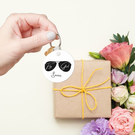 "Fly Girl"-Script auf Black Aviator-Sonnenbrille,S Schlüsselanhänger