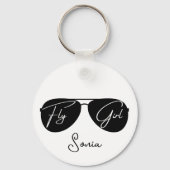 "Fly Girl"-Script auf Black Aviator-Sonnenbrille,S Schlüsselanhänger (Vorderseite)