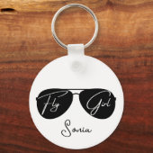 "Fly Girl"-Script auf Black Aviator-Sonnenbrille,S Schlüsselanhänger (Vorderseite)