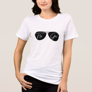 "Fly Girl"-Script auf Black Aviator-Sonnenbrille,S Tri-Blend Shirt