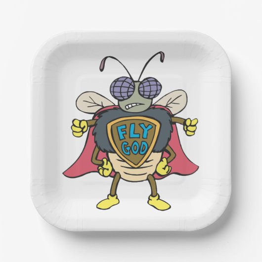 Fly God Superhero Fly Insect Character Pappteller (Vorderseite)