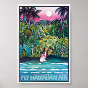 Fly Hawaiian Air Hawaii Vintage Poster